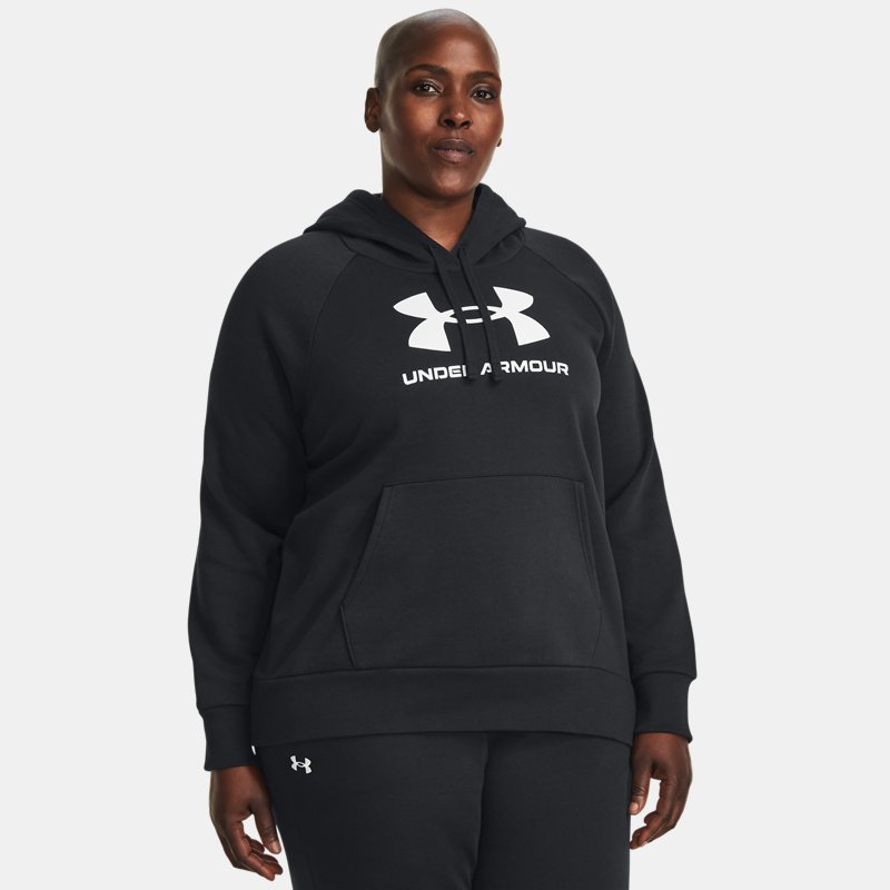Sweat à capuche avec logo Under Armour Rival Fleece pour femme Noir / Blanc 3X